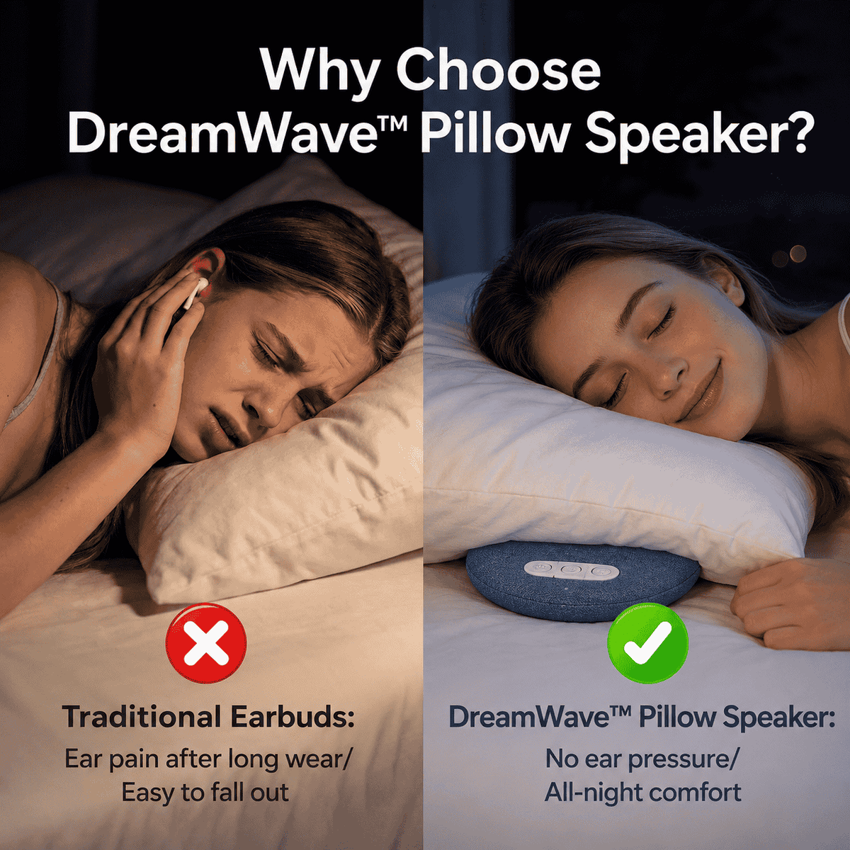 Bluetooth Pillow Speaker for Comfortable Side Sleeping